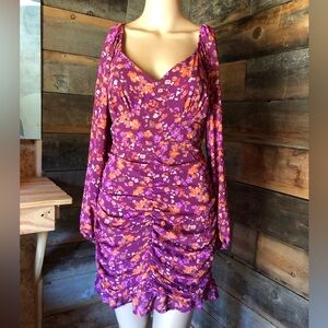 Lush purple floral longsleeves dress